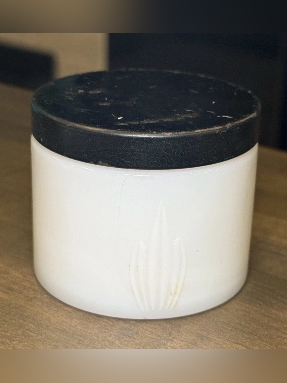 Antique 1920 Milk Glass Jar / Canister With Screw On Lid Peroxide Cream 2.25"T